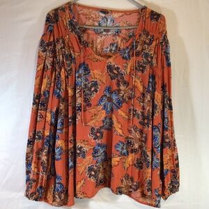 Old Navy Women's  Blouse Orange Size XXL Flowy  Floral Boho Romantic Bloom Core